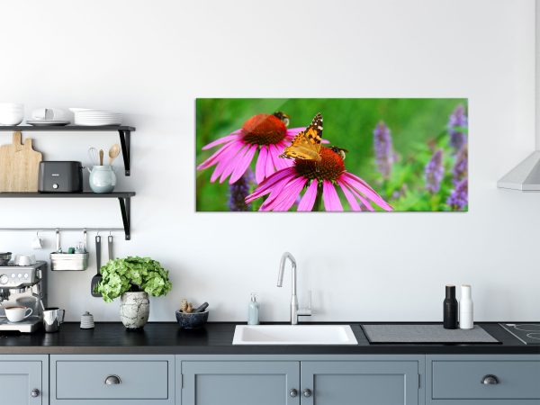 Schmetterling auf Blüte, Glasbild Panorama Jetzt online – Bild 3