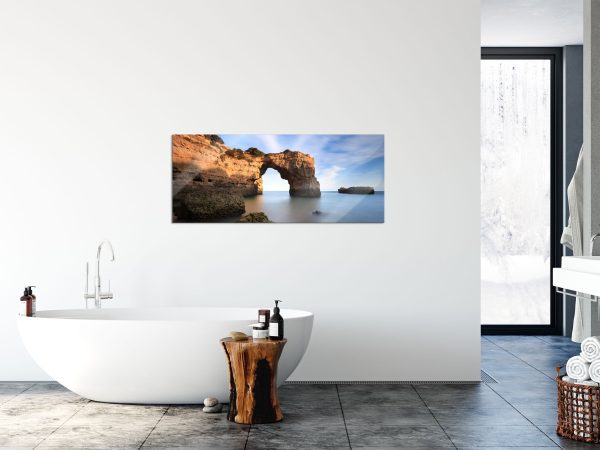 Berg mit Torbogen über dem Meer, Glasbild Panorama Angebot – Bild 4
