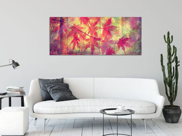 Ast mit pinken Blättern, Glasbild Panorama Online – Bild 2