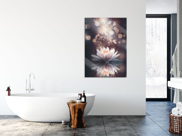 Magische Lotusblüte mit Glitzerstaub, Glasbild Online-Verkauf – Bild 4