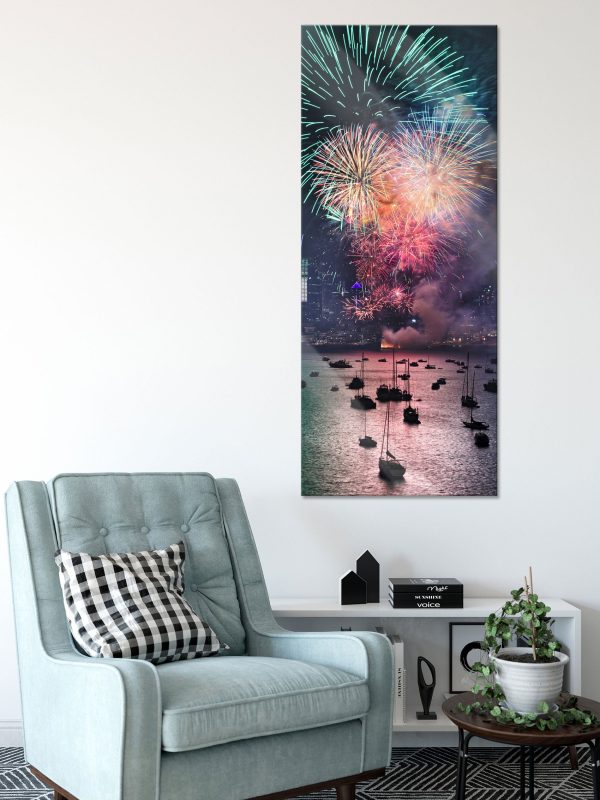 Boot auf See Feuerwerk, Glasbild Panorama Im Angebot – Bild 2