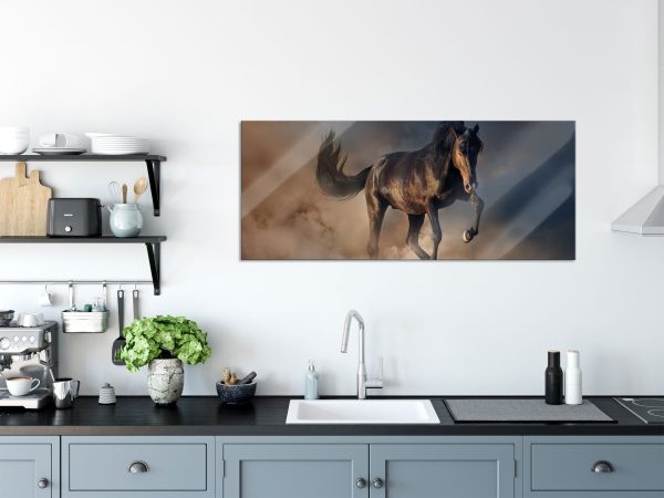 Schwarzes Pferd, Glasbild Panorama Jetzt online – Bild 3