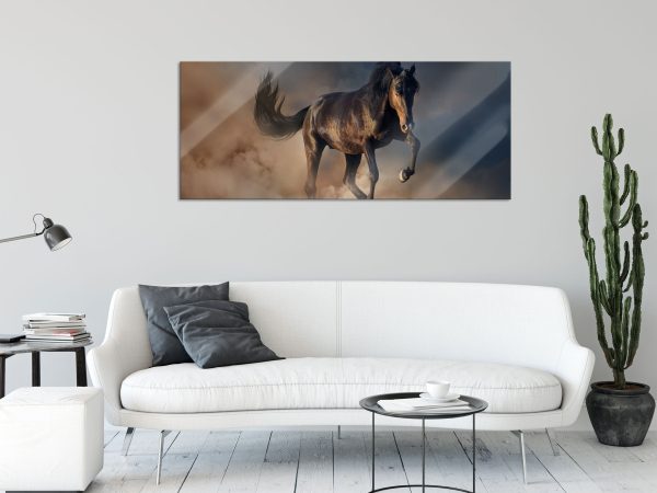 Schwarzes Pferd, Glasbild Panorama Jetzt online – Bild 2